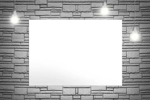 Brick wall with white board Stock Photos