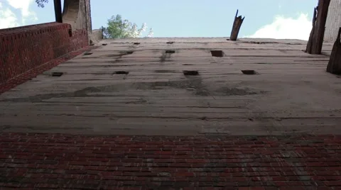 Brick wall with a window in the forest Stock Footage 45410880