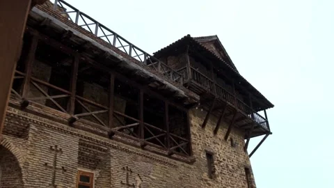 The brick wall of in winter. The brick tower of the Kremlin in Nizhny Novgorod Stock Footage 238840219