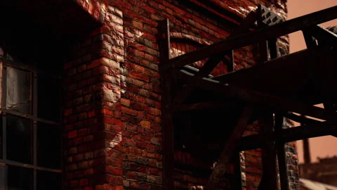 Brick walls and construction tools near a building at sunset Stock Footage 340234266