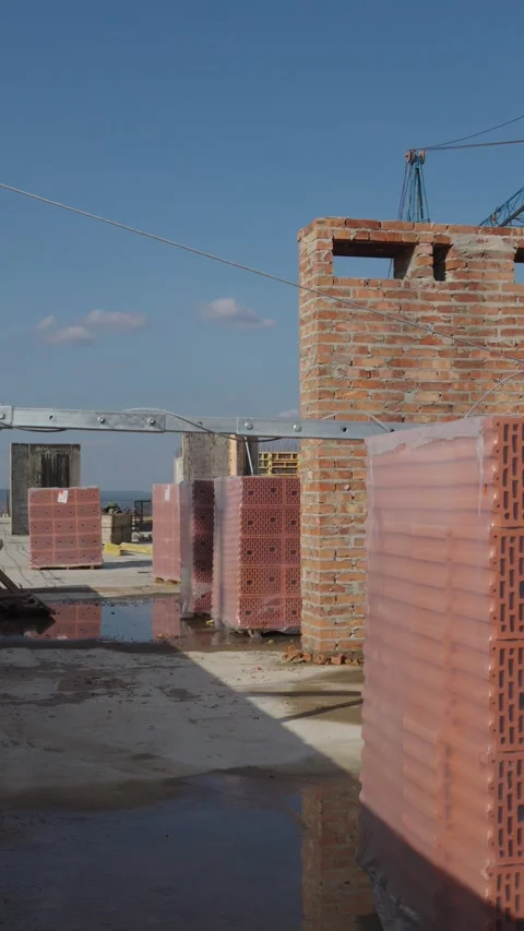 Brick walls under construction Stock Footage 326794319