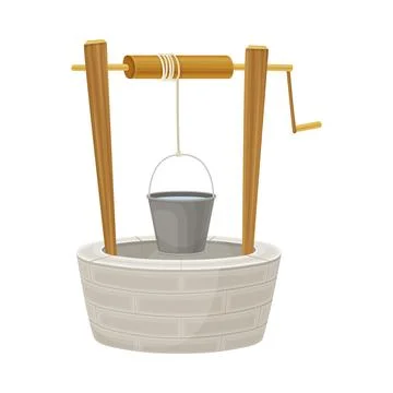 Brick Well as Structure in the Ground for Accessing Water with Rope for Pulling Stock Illustration