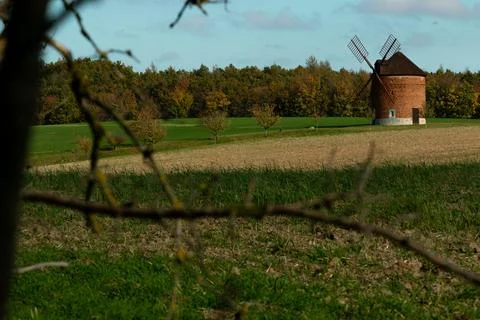 Brick windmill in the green Moravian fields Foto stock