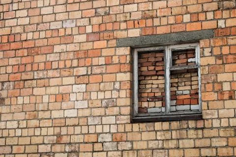 Bricked up window on a brick wall. Immured window Foto stock
