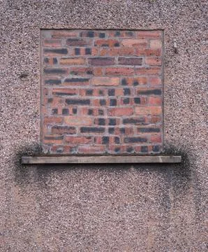 Bricked Up Window In Roughcast Wall Fotos Stock