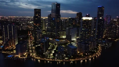 Brickell Bay Drive at night Stock Footage 158942800
