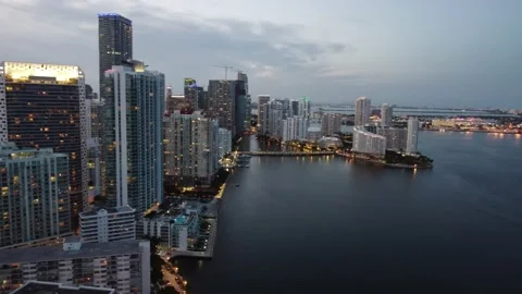 Brickell Bay Drive at sunset Stock Footage 158943403