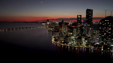 Brickell Bay. Sunset City. Stunning Biscayne Bay. Downtown District. Stock Footage 324713064