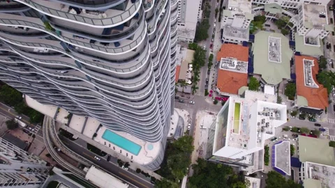 Brickell Flat Iron Downtown Miami Luxury Condo Building Aerial Drone Stock Footage 167561409