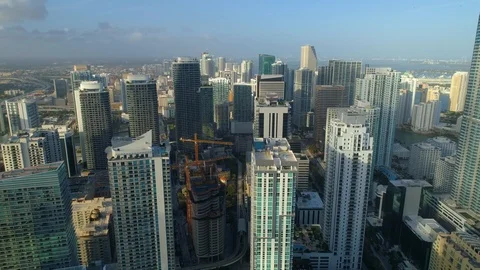 Brickell Flatiron under construction Miami Florida aerial drone video Stock Footage