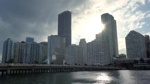 Brickell Key bridge to downtown Miami Stock Footage 163458192