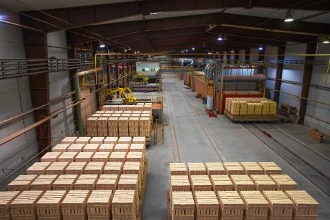 Brickfield. Image of bricks stacked on pallets 写真素材