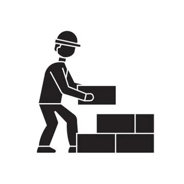 Bricklayer black vector concept icon. Bricklayer flat illustration, sign Stock Illustration