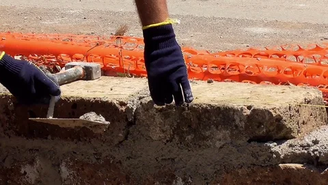 Bricklayer building a wall Stock Footage 97176095