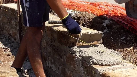 Bricklayer building a wall Stock Footage 97177488