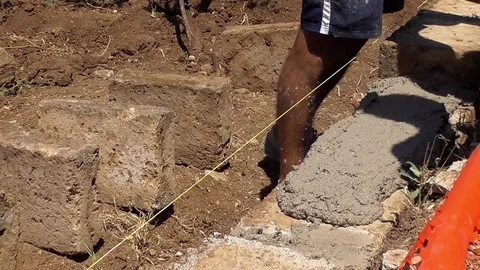 Bricklayer building a wall Stock Footage 97177694