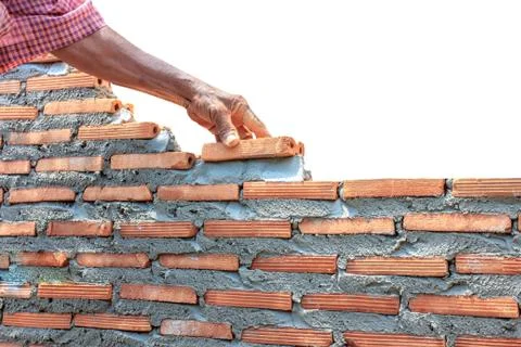Bricklayer  building wall isolated on white.bricklayer  building wall isolate Stock Photos