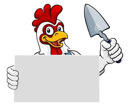Bricklayer Chicken Rooster Trowel Tool Mascot Stock Illustration