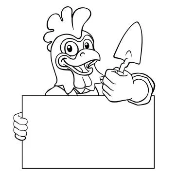 Bricklayer Chicken Rooster Trowel Tool Mascot Stock Illustration
