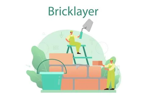Bricklayer concept. Professional builder constructing a brick wall Stock Illustration