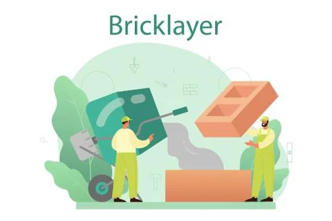 Bricklayer concept. Professional builder constructing a brick wall Stock Illustration