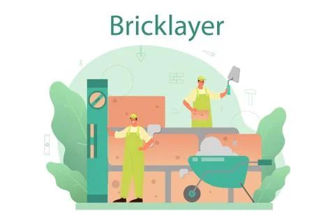 Bricklayer concept. Professional builder constructing a brick wall Stock Illustration