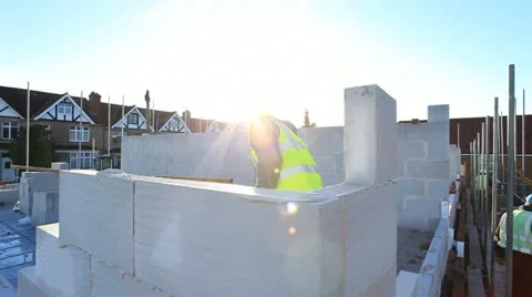 Bricklayer on construction site Stock Footage 12150139