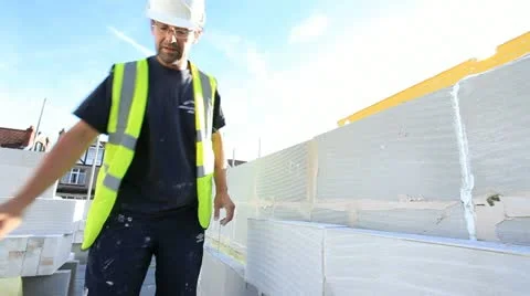 Bricklayer on construction site Stock Footage 12151535