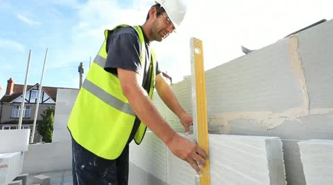 Bricklayer on construction site Stock Footage 12152881