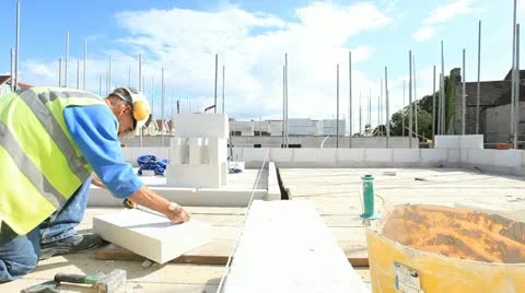 Bricklayer on construction site Stock Footage 12178904