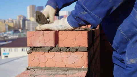 Bricklayer Hard at Work Ongoing Construction of a Residential Building Structure Stock Footage 305850534
