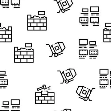 Bricklayer Industry Seamless Pattern Vector Stock Illustration