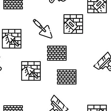 Bricklayer Industry Seamless Pattern Vector Stock Illustration