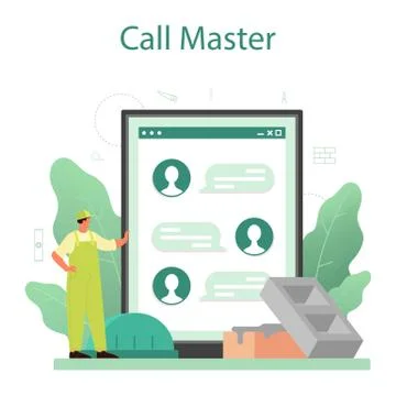 Bricklayer online service or platform. Professional builder constructing Stock Illustration