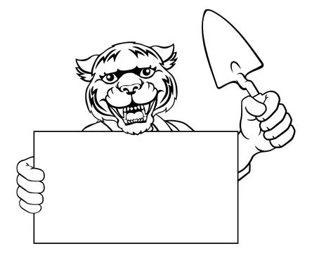 Bricklayer Tiger Trowel Tool Handyman Mascot Stock Illustration