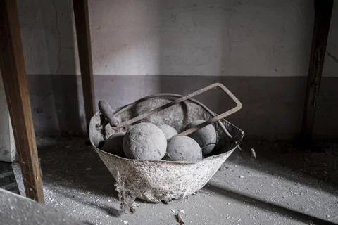 Bricklayer tools in abandoned house Stock Photos