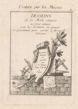 Bricklayer tools; I Cahier Par les Macons; Dessoints de la fashion Neuve a... Stock-Fotos