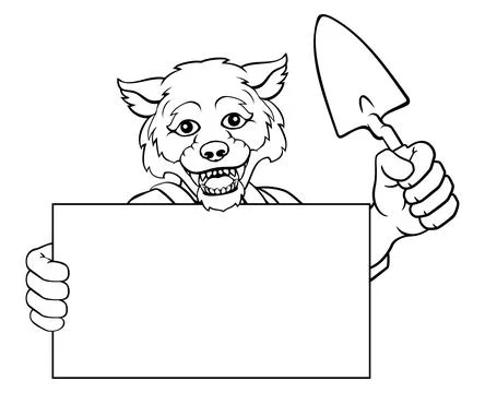 Bricklayer Wolf Trowel Tool Handyman Mascot Stock Illustration