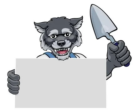 Bricklayer Wolf Trowel Tool Handyman Mascot イラスト素材