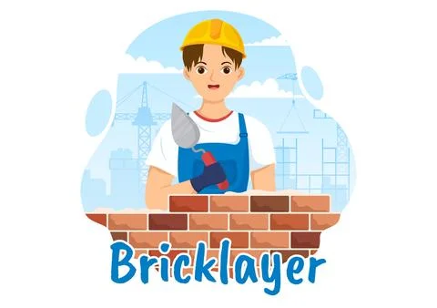 Bricklayer Worker Illustration with People Construction and Laying Bricks f.. Stock Illustration