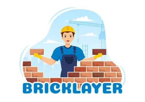 Bricklayer Worker Illustration with People Construction and Laying Bricks f.. Stock Illustration
