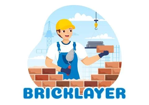 Bricklayer Worker Illustration with People Construction and Laying Bricks f.. Stock Illustration