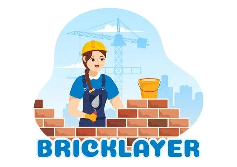 Bricklayer Worker Illustration with People Construction and Laying Bricks f.. Stock Illustration