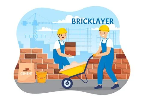 Bricklayer Worker Illustration with People Construction and Laying Bricks f.. Stock Illustration