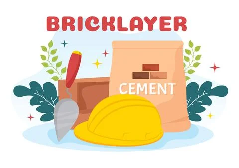 Bricklayer Worker Illustration with People Construction and Laying Bricks f.. Stock Illustration