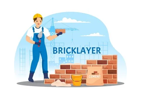 Bricklayer Worker Illustration with People Construction and Laying Bricks f.. Stock Illustration