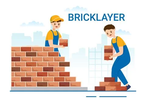 Bricklayer Worker Illustration with People Construction and Laying Bricks f.. Stock Illustration