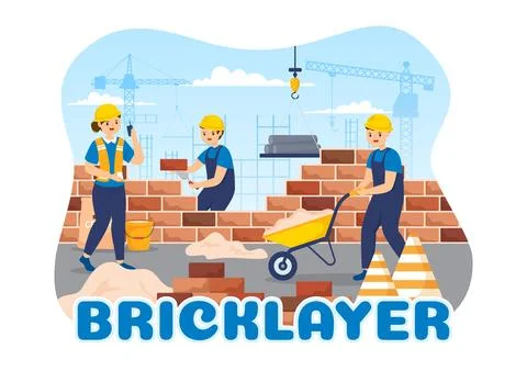 Bricklayer Worker Illustration with People Construction and Laying Bricks f.. Stock Illustration