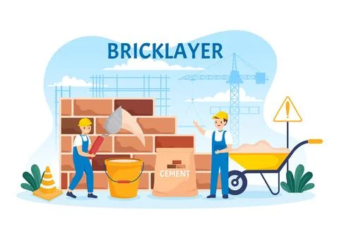 Bricklayer Worker Illustration with People Construction and Laying Bricks f.. Stock Illustration