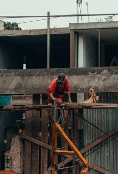 Bricklayer working in construction. Stock-Fotos